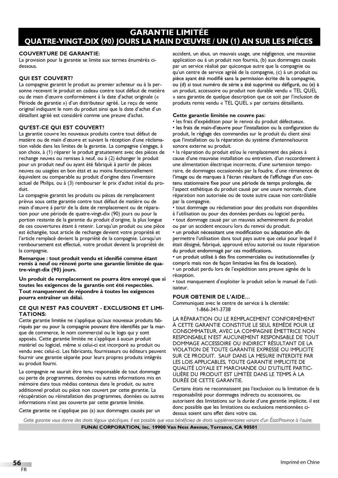 Philips 37MD359B user manual Cette garantie limitée ne couvre pas, Communiquez avec le centre de service à la clientèle 