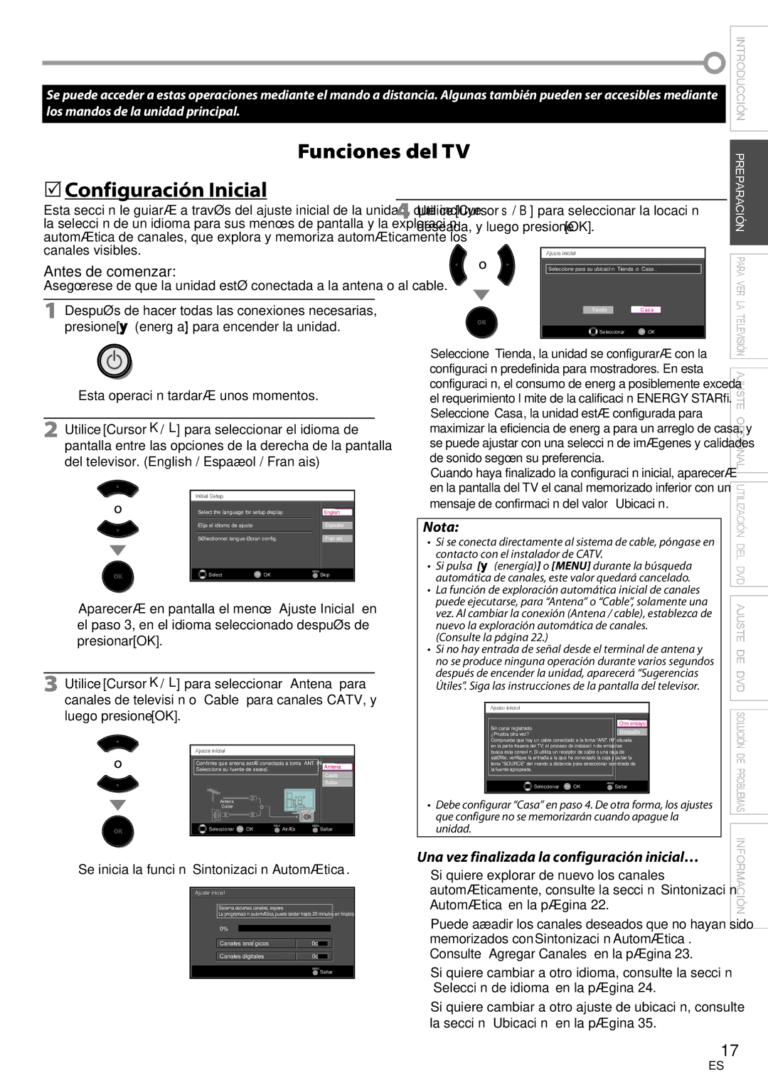 Philips 37MD359B Funciones del TV  Configuración Inicial, Antes de comenzar, Una vez finalizada la configuración inicial… 