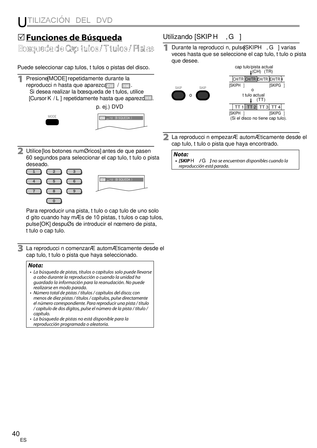 Philips 37MD359B user manual Funciones de Búsqueda, Durante la reproducción, pulse Skip H, G varias, Que desee 