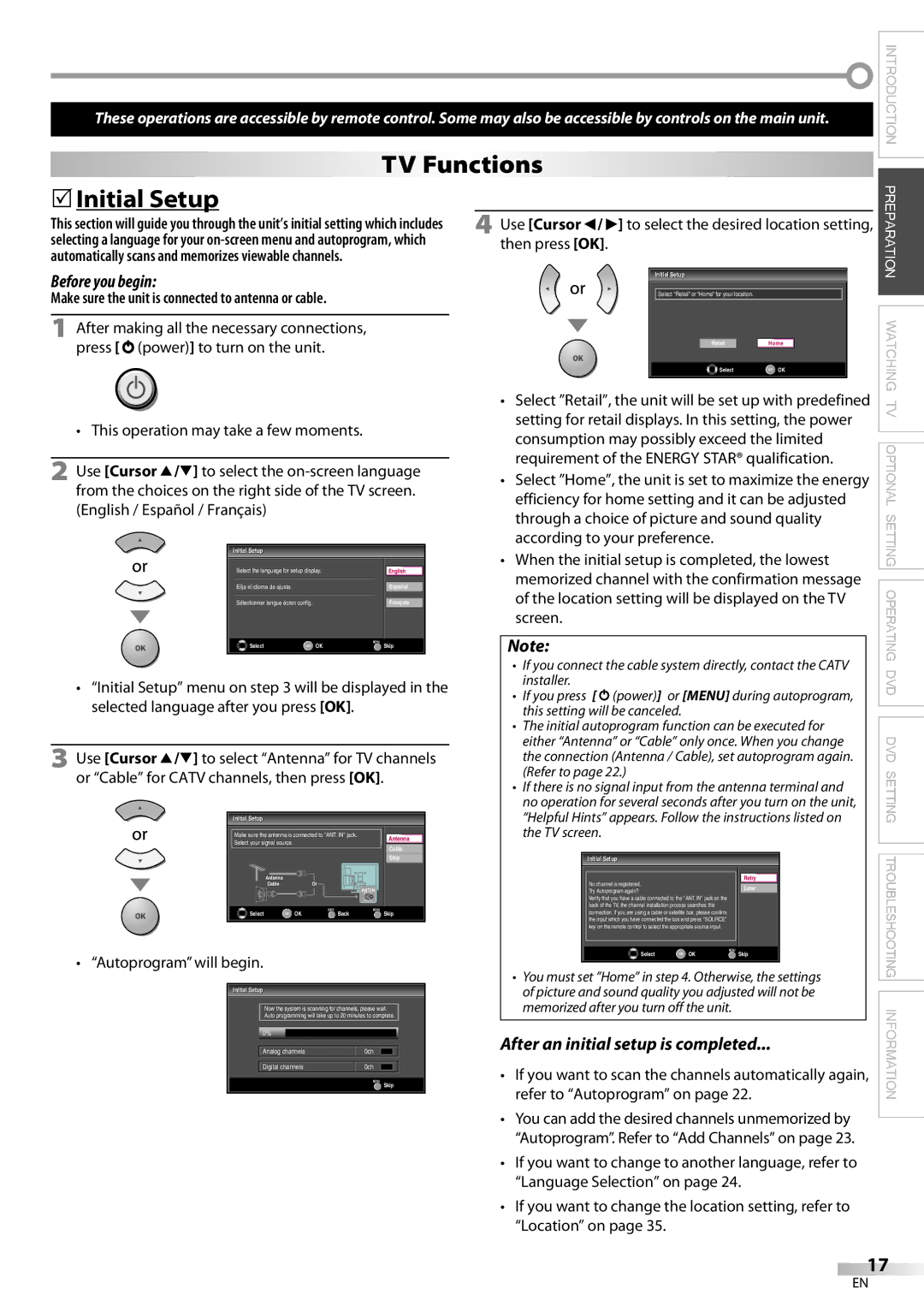 Philips 37MD359B user manual TV Functions  Initial Setup, Before you begin, After an initial setup is completed 