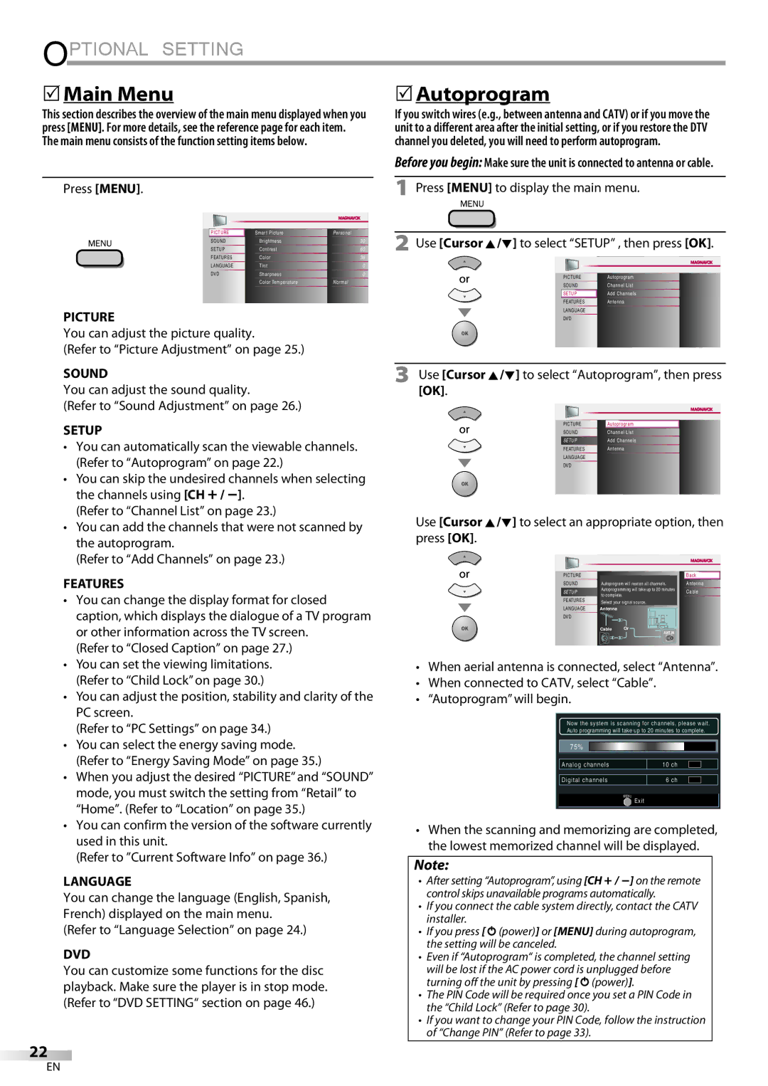 Philips 37MD359B user manual Optional Setting,  Main Menu,  Autoprogram 