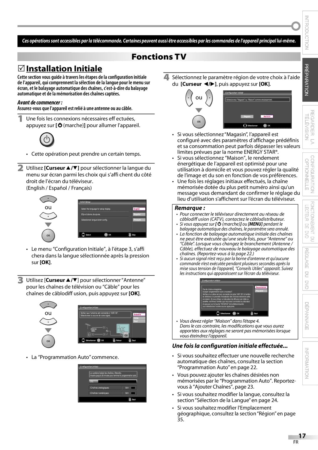 Philips 37MD359B Fonctions TV  Installation Initiale, Avant de commencer, Une fois la configuration initiale effectuée 