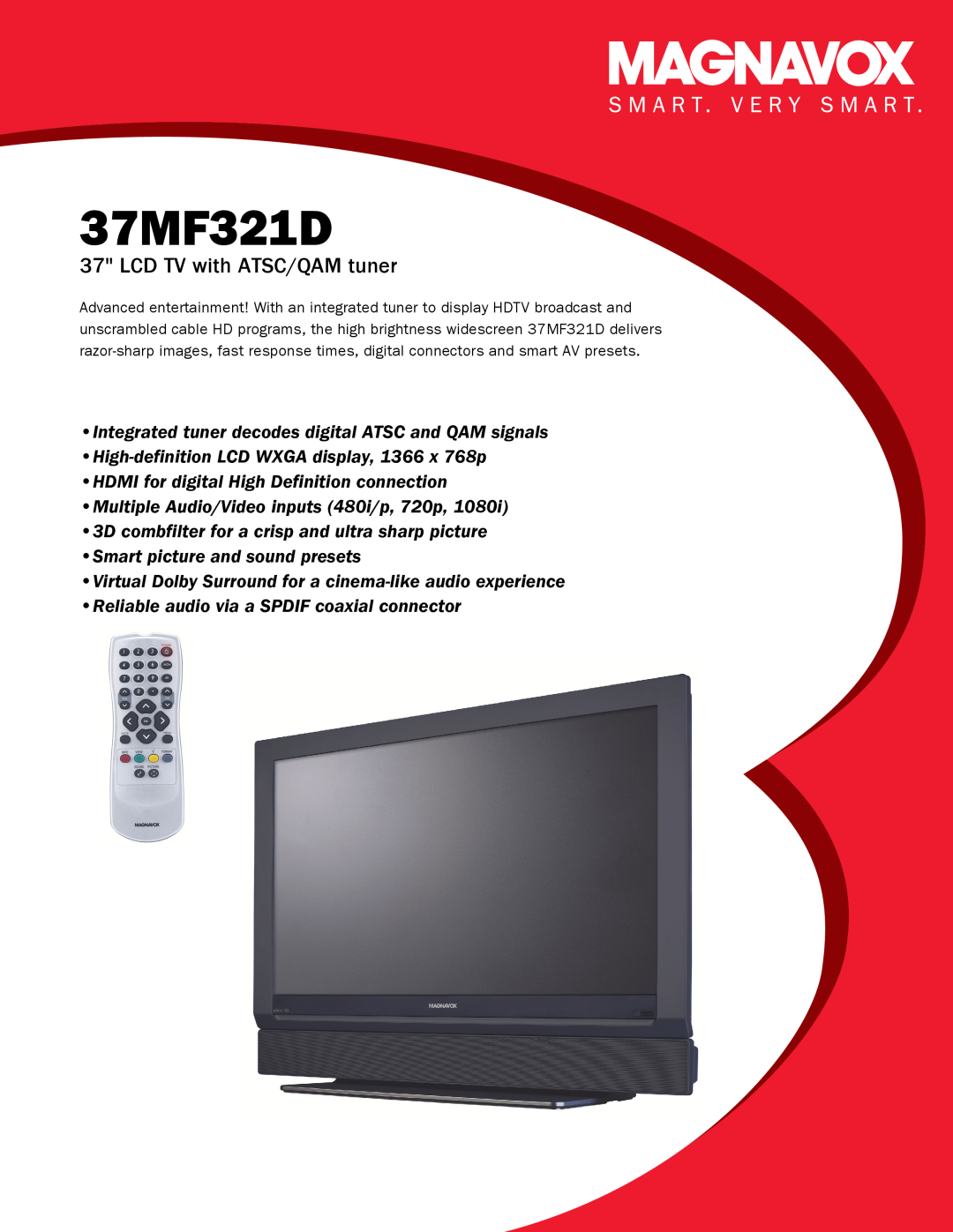 Philips 37MF321D 37 manual LCD TV with ATSC/QAM tuner 