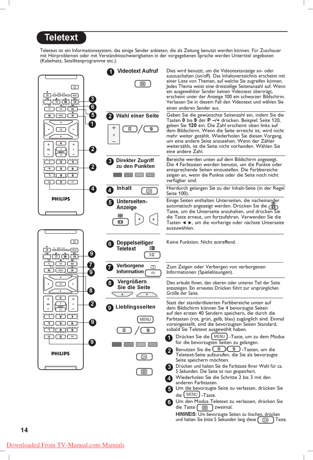 Philips 37PF5321, 42PF5321, 42PF5331 manual Teletext, Doppelseitiger, Sie die Seite 