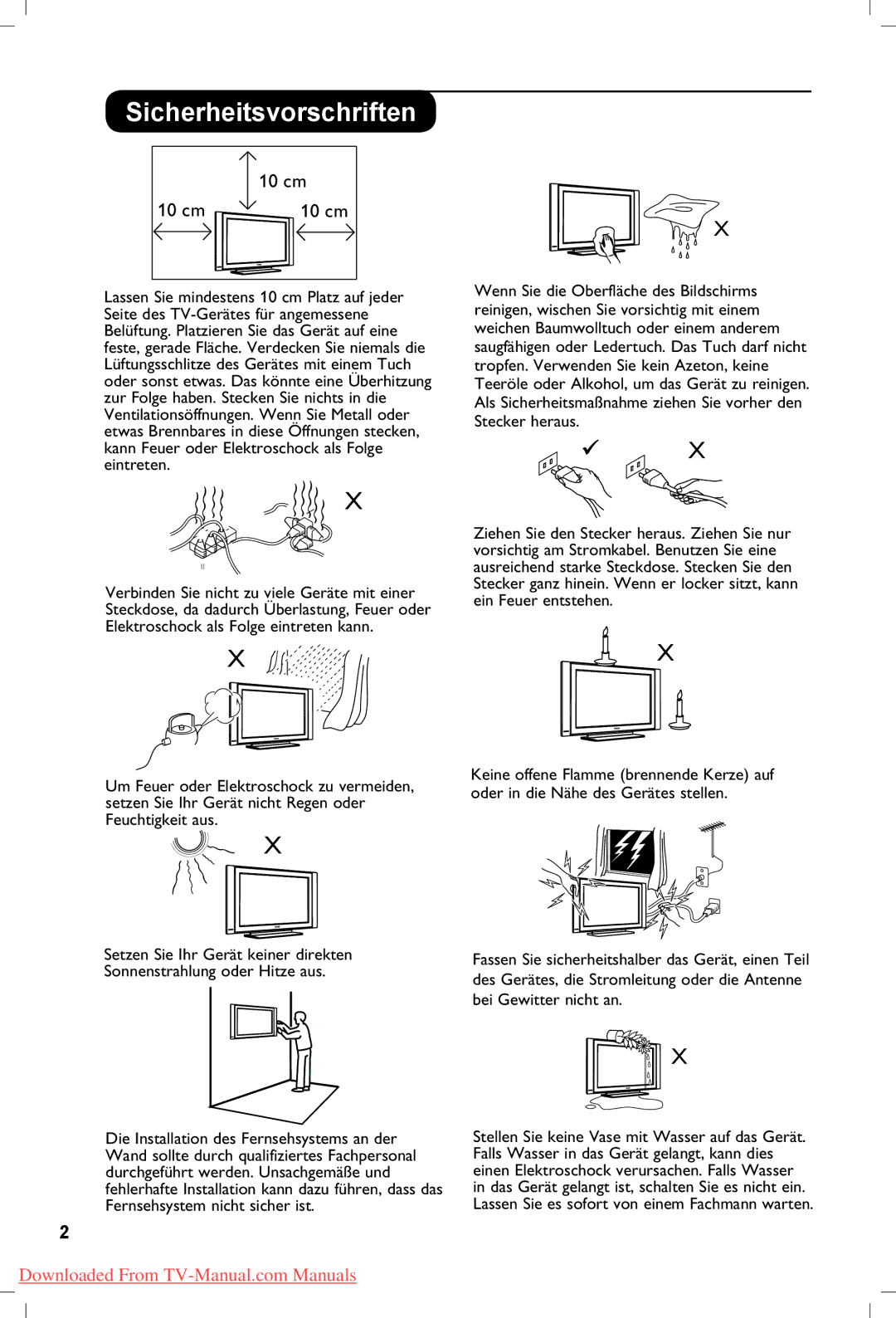 Philips 37PF5321, 42PF5321, 42PF5331 manual Sicherheitsvorschriften, 10 cm 