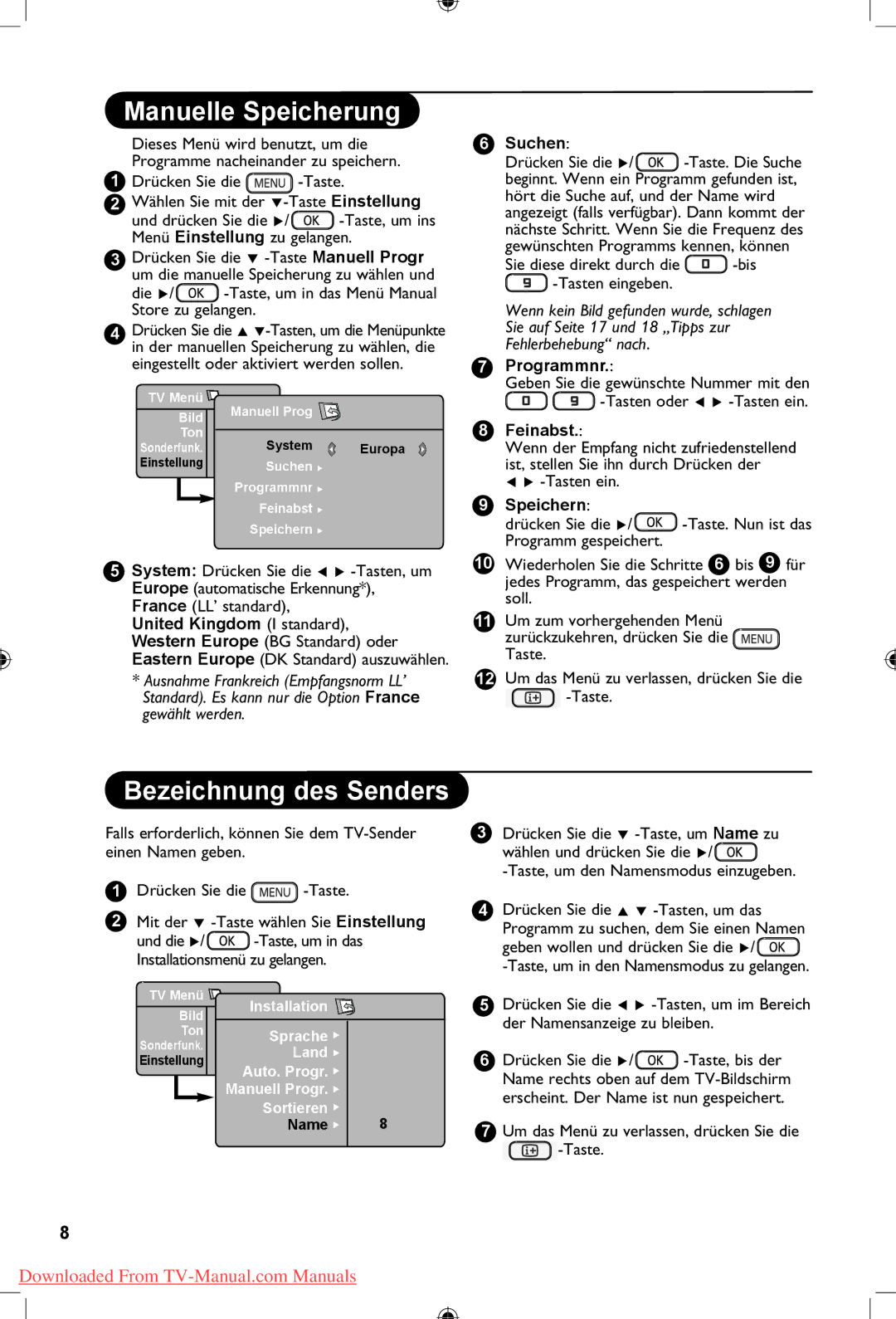 Philips 37PF5321, 42PF5321, 42PF5331 manual Manuelle Speicherung, Bezeichnung des Senders 