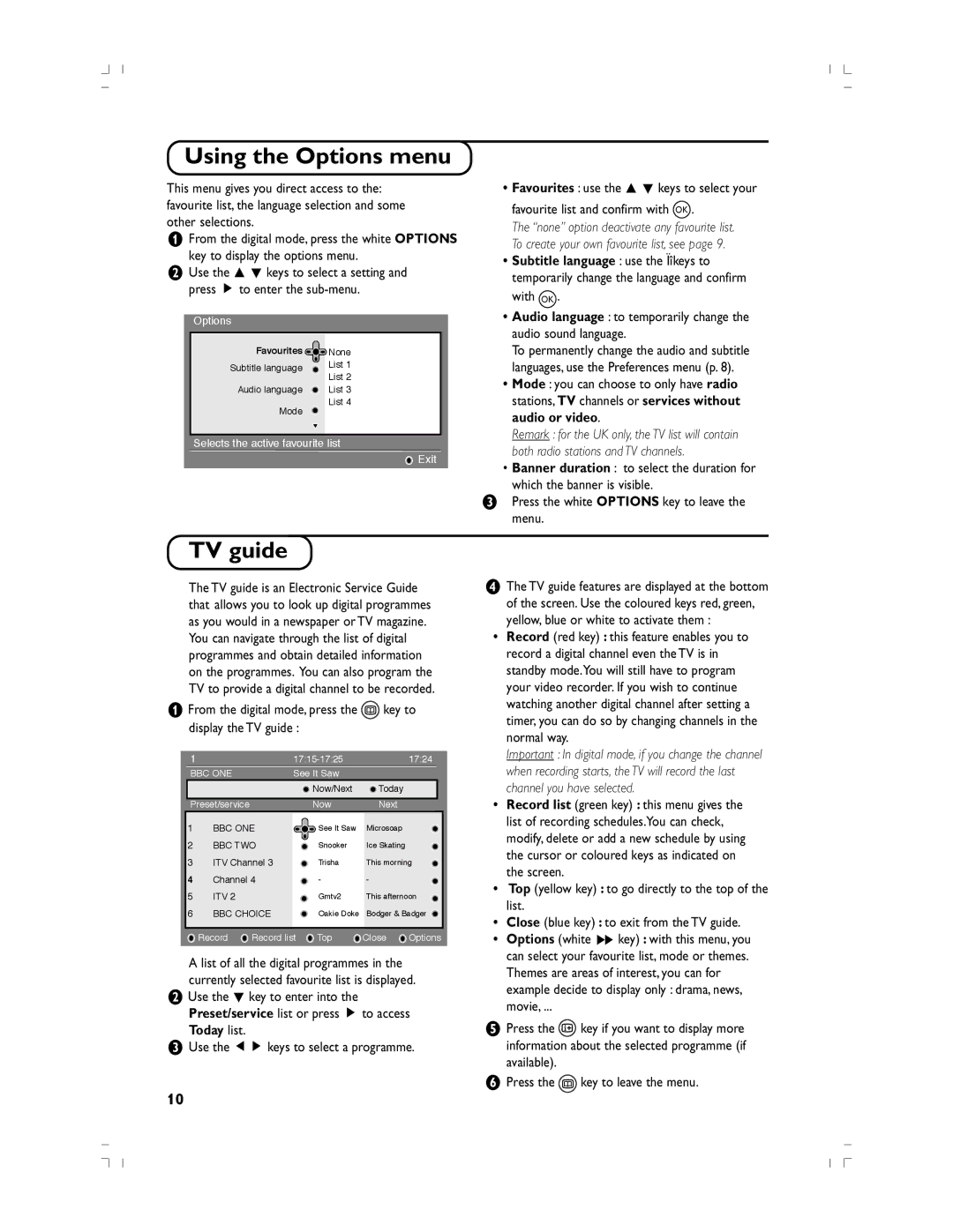 Philips 37PF5520D/10 manual Using the Options menu, TV guide, Today list, Use the ÑÉ keys to select a programme 