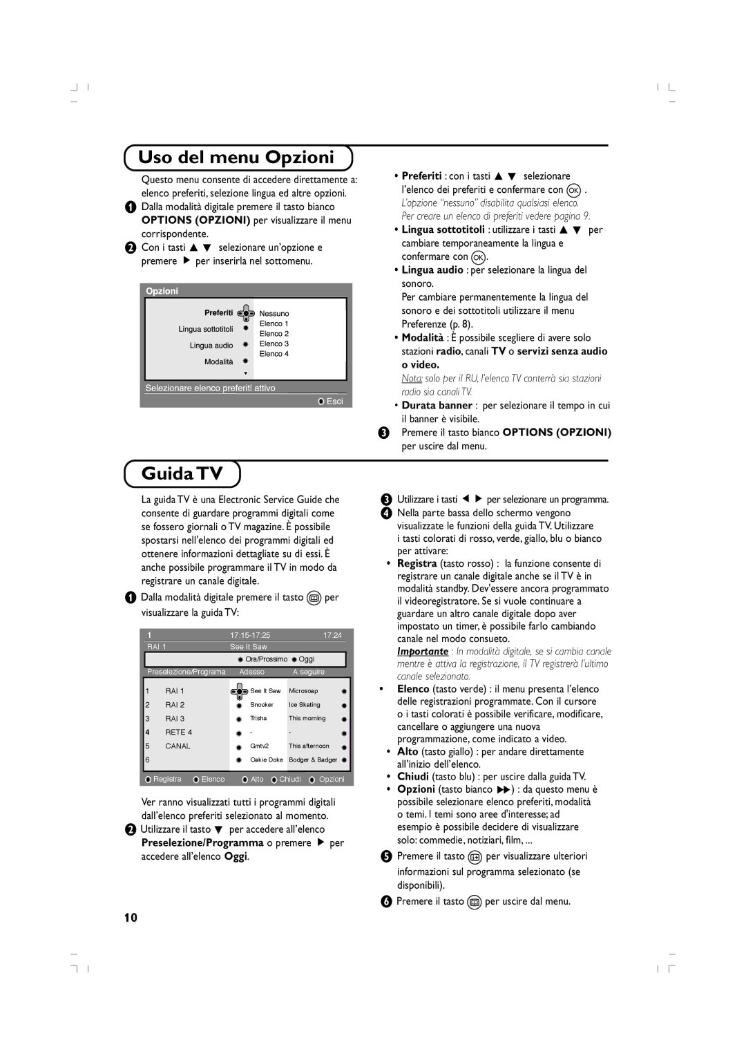 Philips 37PF5520D/10 manual Uso del menu Opzioni, Guida TV, Corrispondente 