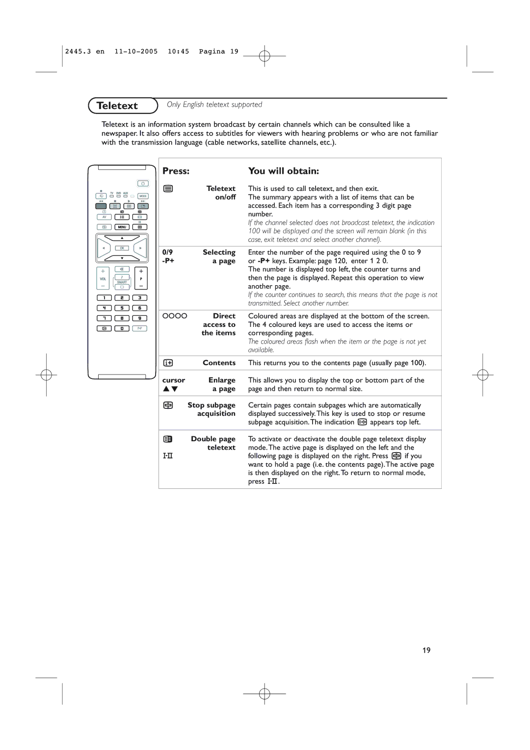 Philips 37PF7320/93 instruction manual Teletext, Press You will obtain 