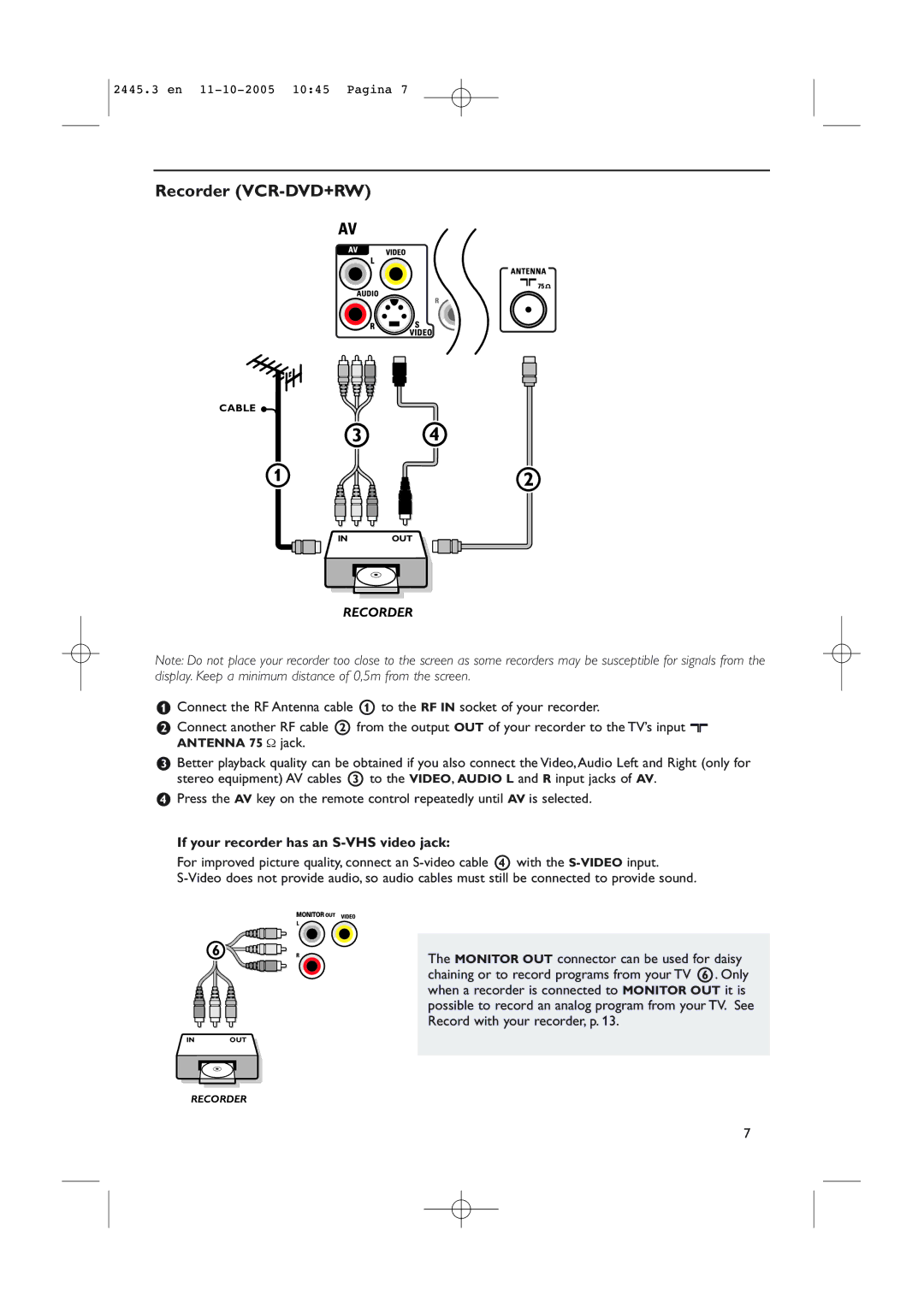 Philips 37PF7320/93 instruction manual Recorder VCR-DVD+RW, If your recorder has an S-VHS video jack 