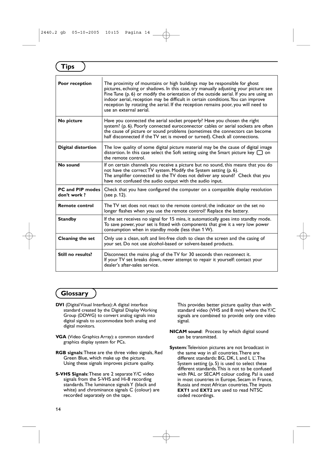 Philips 37PF7320A instruction manual GlossaryTips 