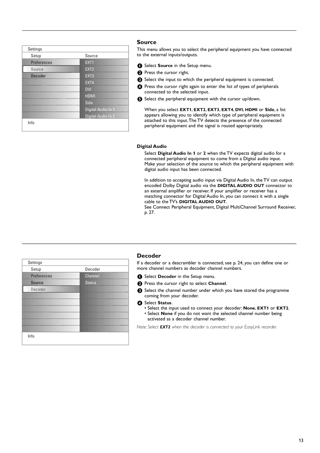 Philips 37PF9730/10 instruction manual Source, Decoder, Digital Audio 