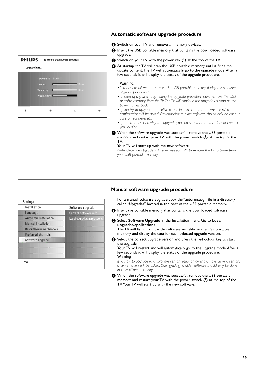 Philips 37PF9730/10 instruction manual Automatic software upgrade procedure, Manual software upgrade procedure 