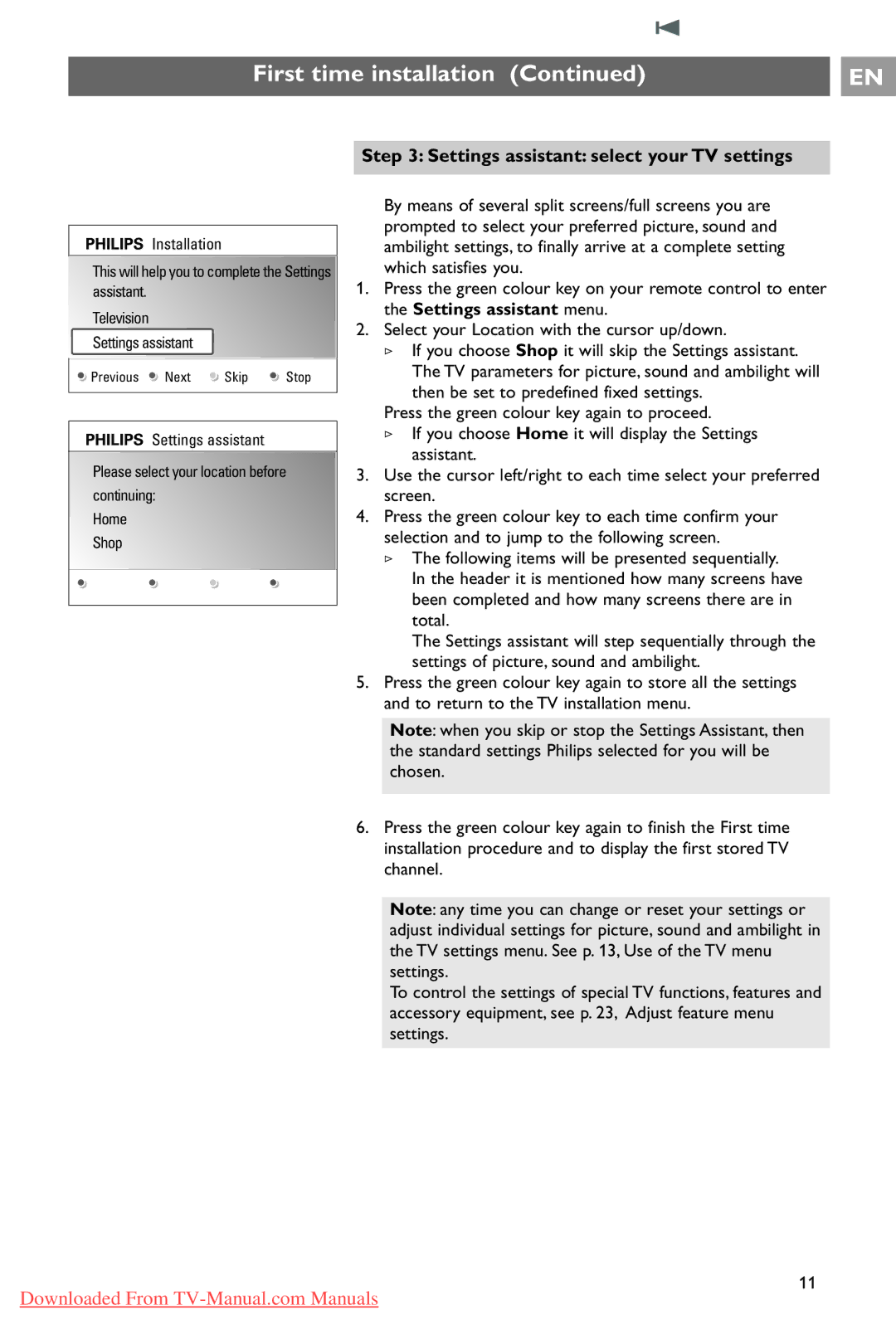 Philips 37PF9731/69 instruction manual Settings assistant select your TV settings 