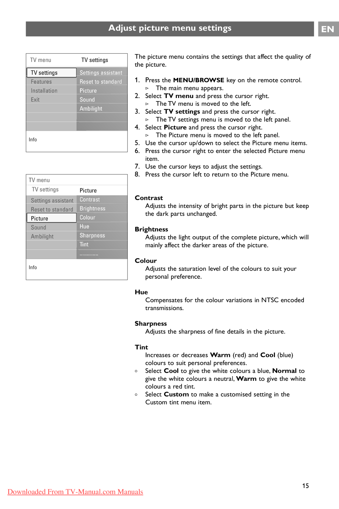 Philips 37PF9731/69 instruction manual Adjust picture menu settings 