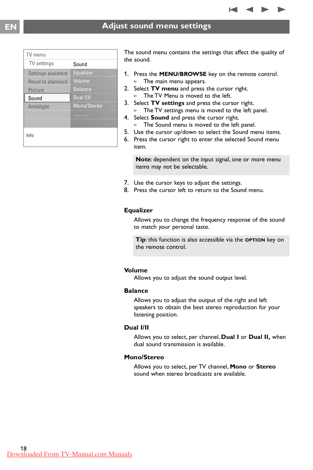 Philips 37PF9731/69 instruction manual Adjust sound menu settings 