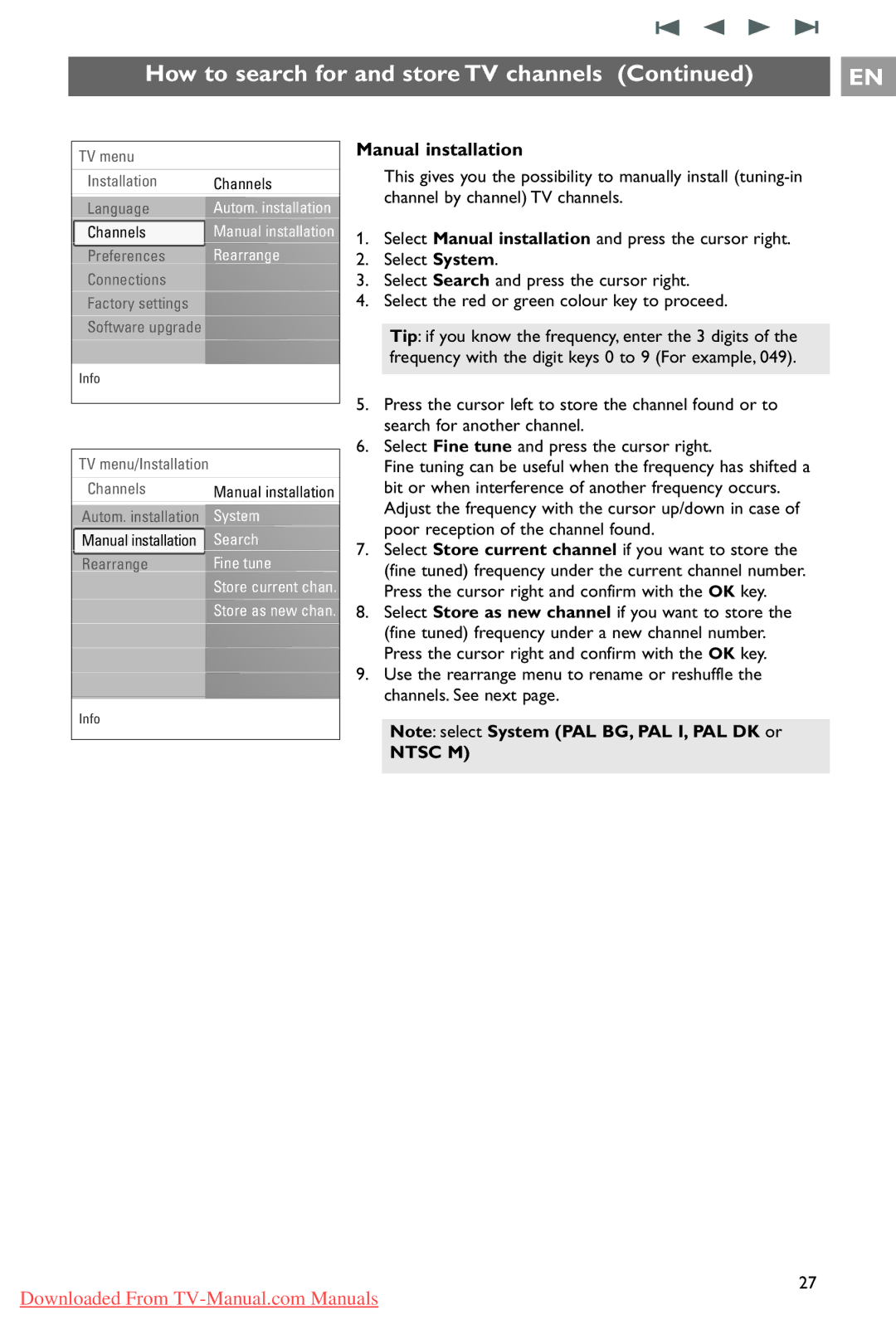 Philips 37PF9731/69 instruction manual How to search for and store TV channels, Manual installation 