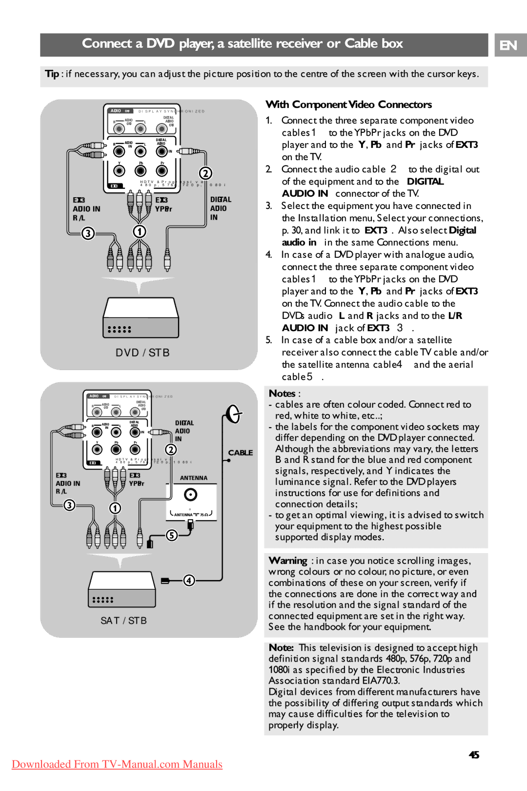 Philips 37PF9731/69 instruction manual Connect a DVD player, a satellite receiver or Cable box 