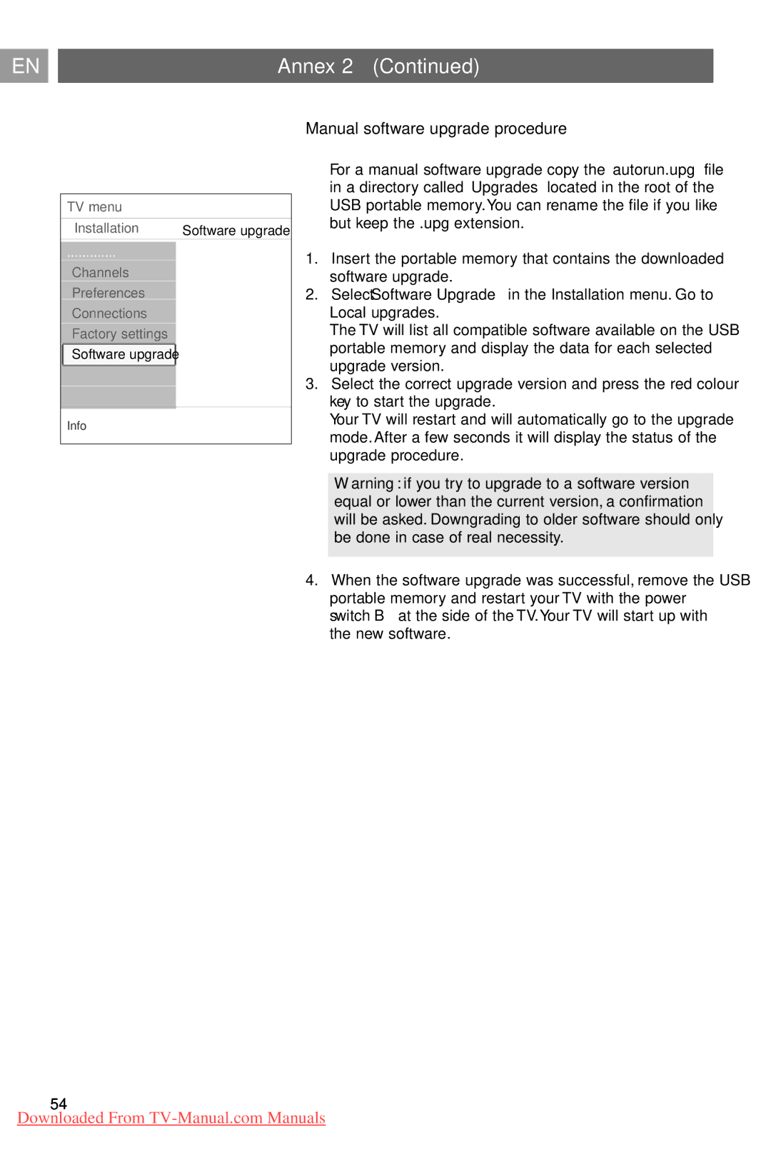 Philips 37PF9731/69 instruction manual Manual software upgrade procedure 