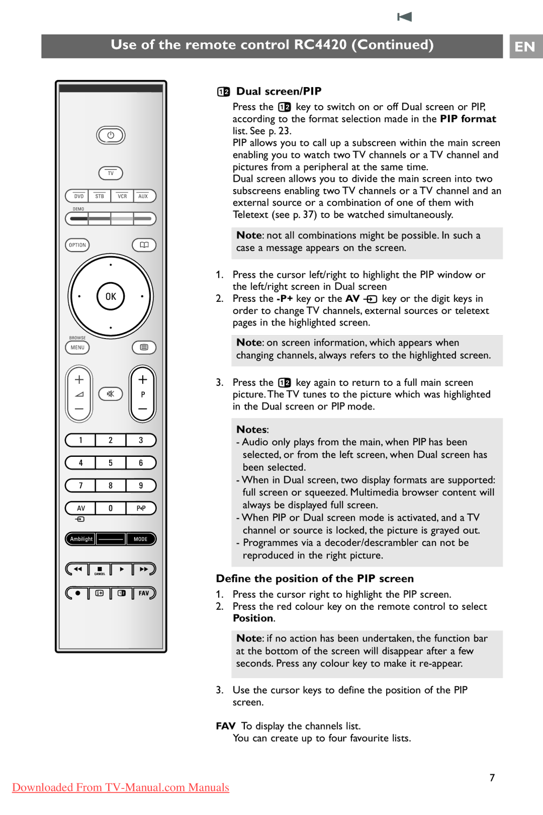 Philips 37PF9731/69 instruction manual Dual screen/PIP, Define the position of the PIP screen 