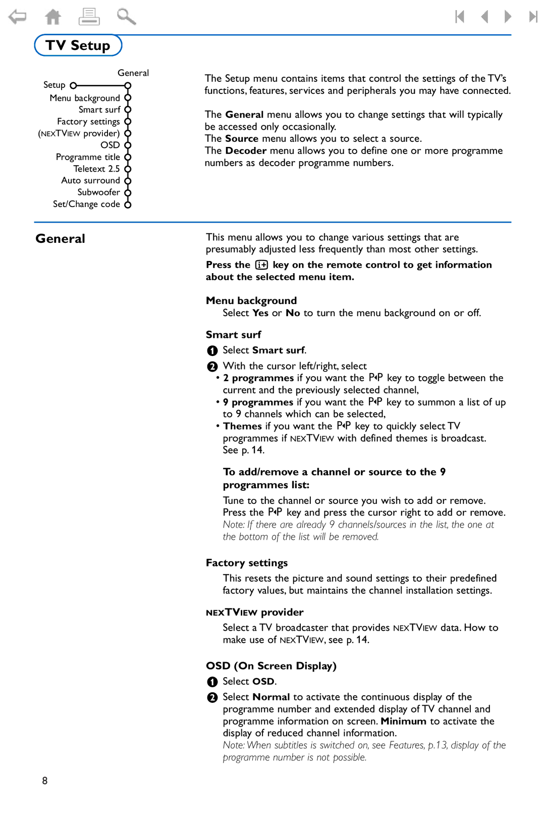 Philips 37PF9975 manual TV Setup, General 