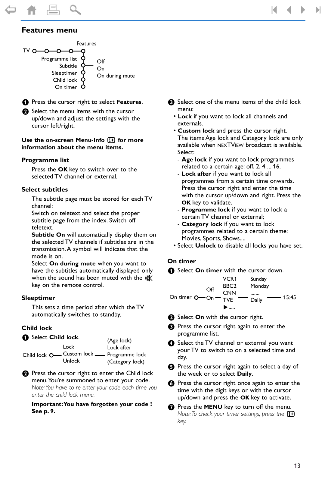 Philips 37PF9975 manual Features menu 