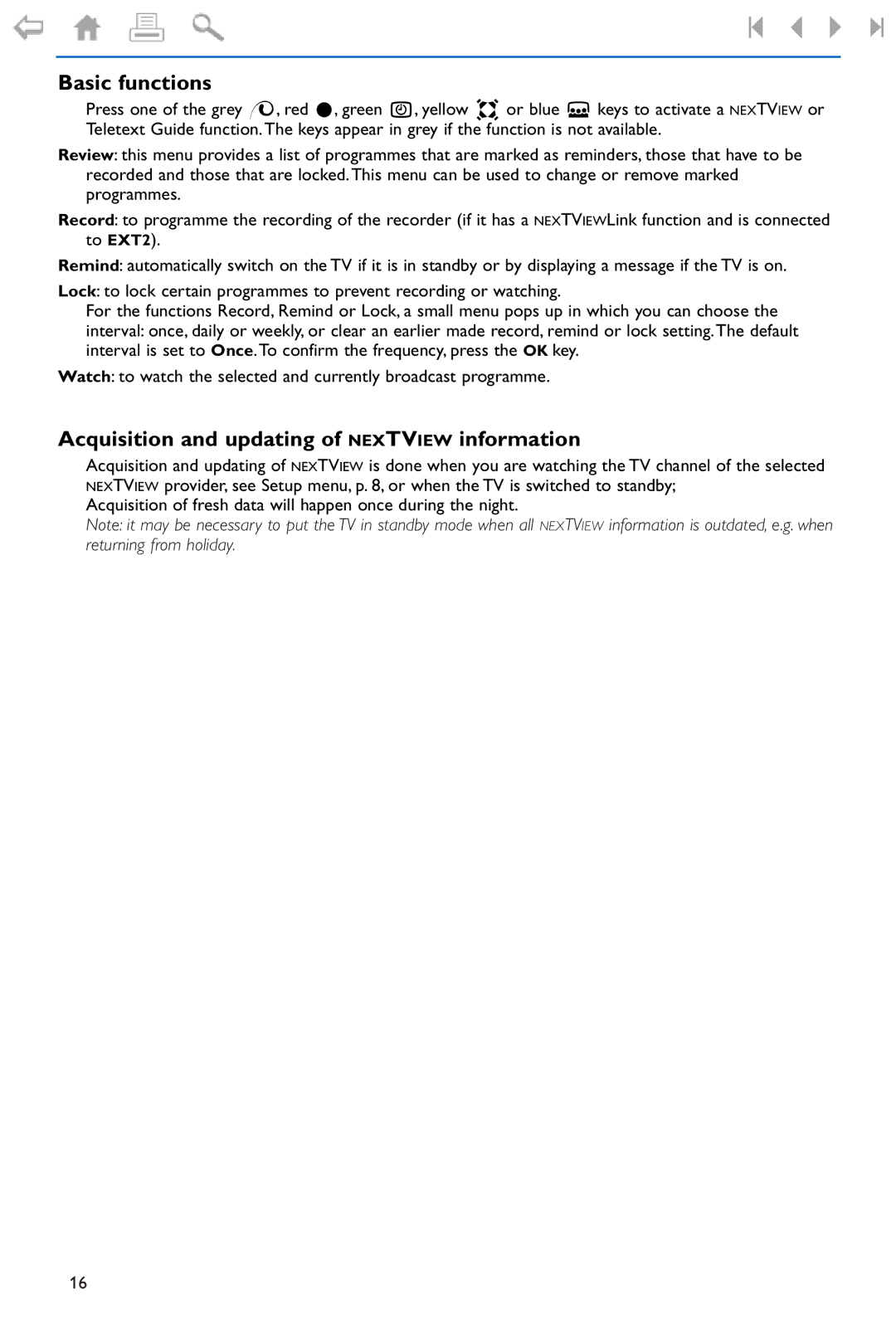 Philips 37PF9975 manual Basic functions, Acquisition and updating of Nextview information 