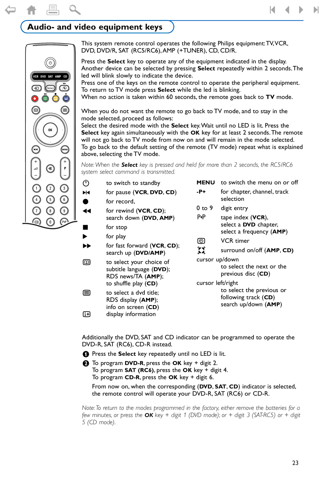 Philips 37PF9975 manual Audio- and video equipment keys, Above, selecting the TV mode, To select a dvd title 