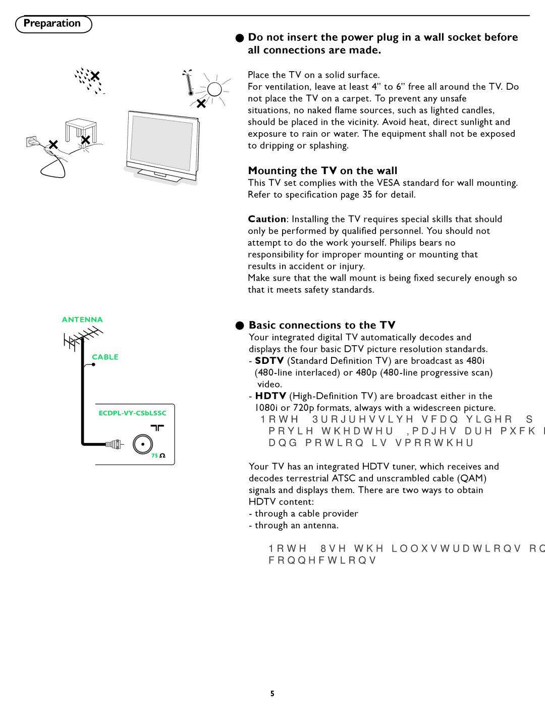 Philips 37PFL5322D manual Preparation, Mounting the TV on the wall, Basic connections to the TV 