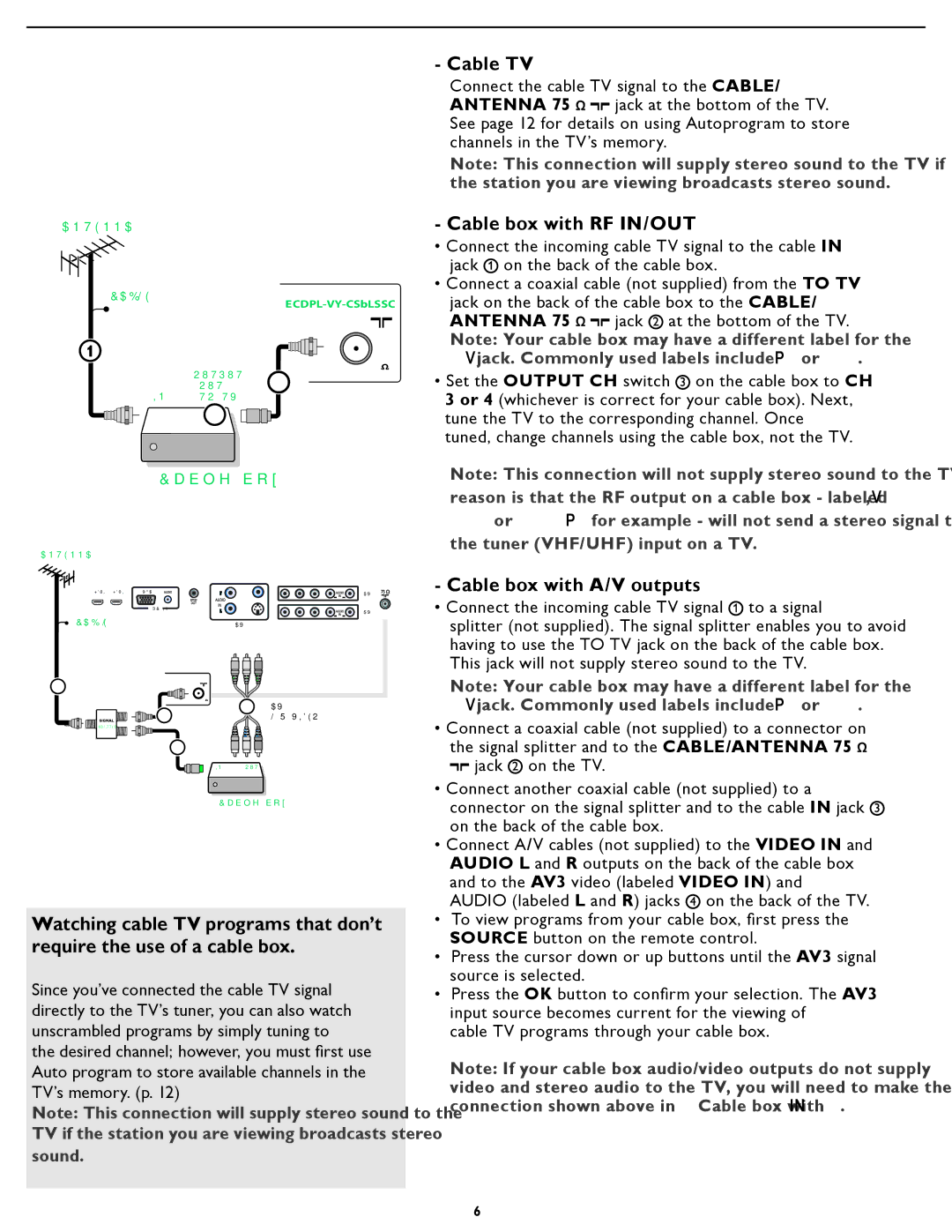 Philips 37PFL5322D manual Cable TV, Cable box with RF IN/OUT, Cable box with A/V outputs 