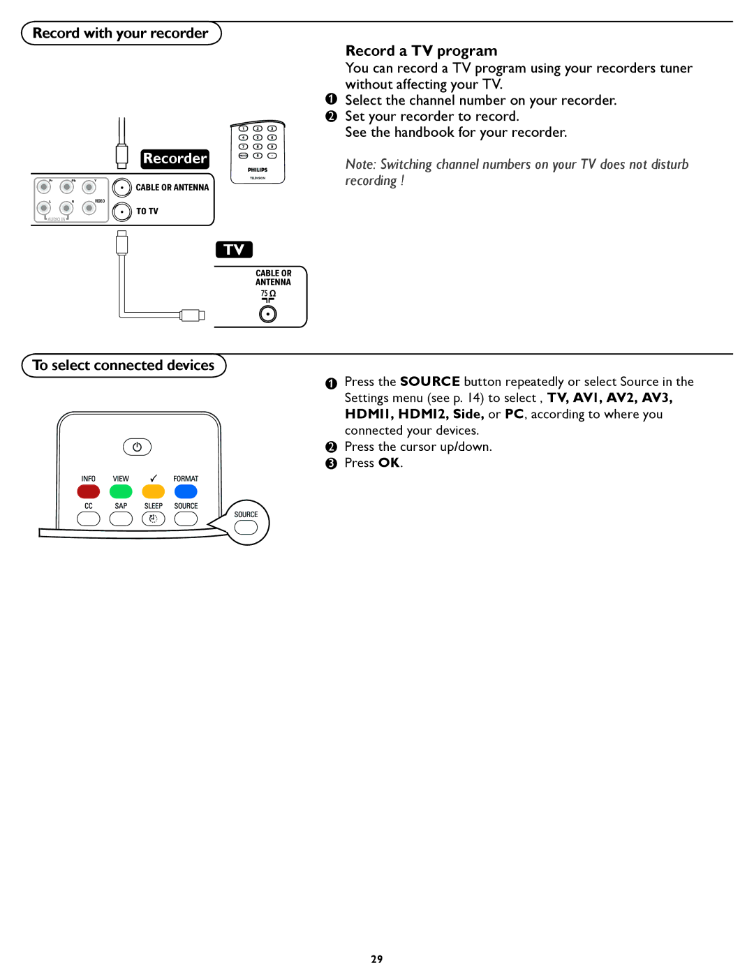 Philips 37PFL5322D manual Record with your recorder, To select connected devices Record a TV program 