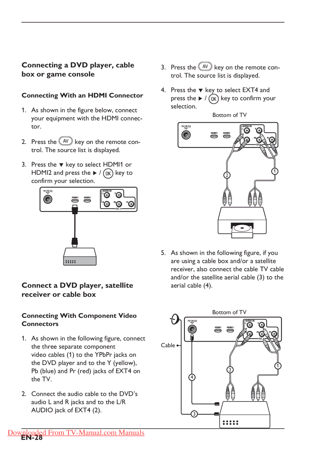 Philips 26PFL5322S user manual Connecting a DVD player, cable box or game console, EN-28, Connecting With an Hdmi Connector 