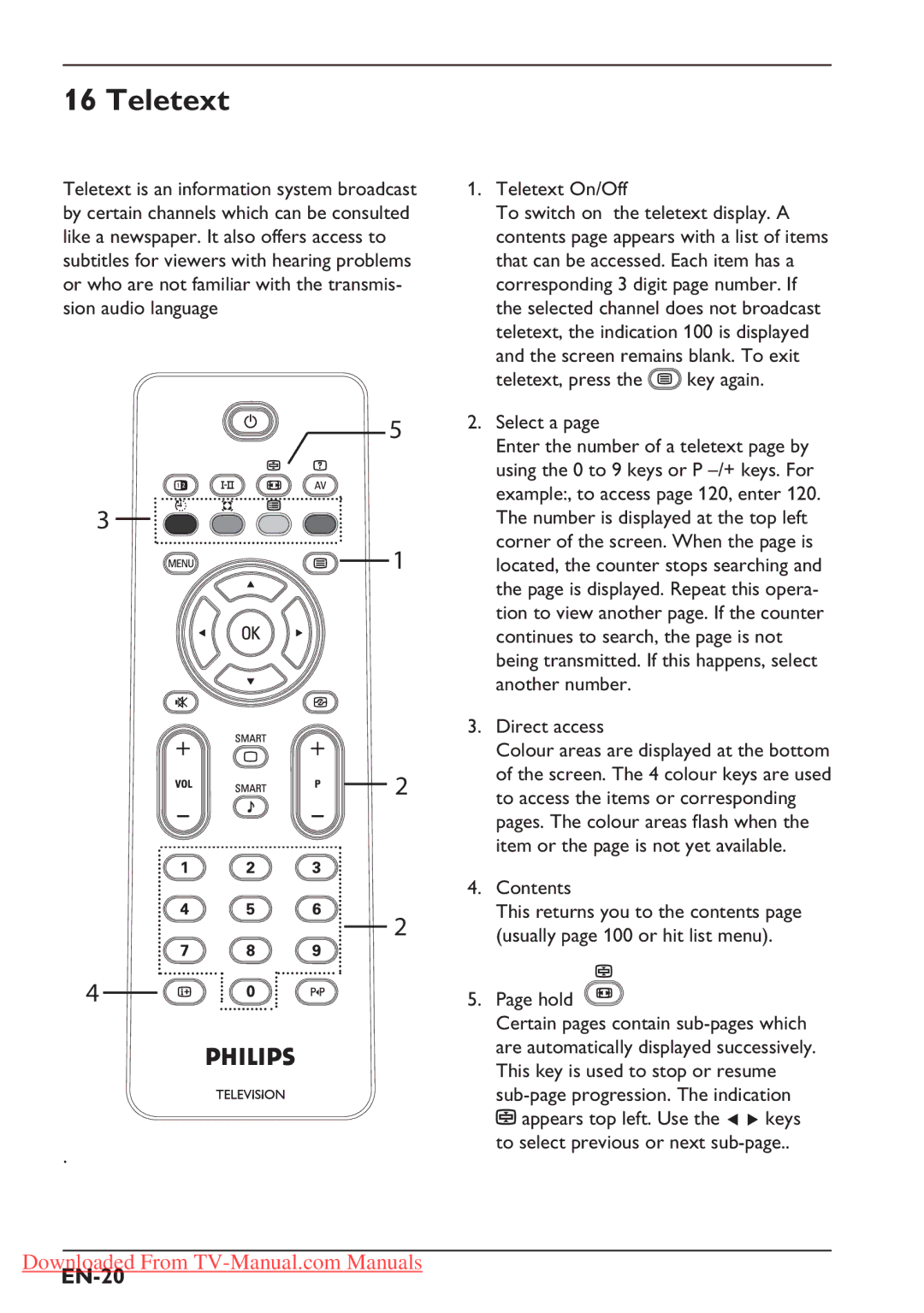 Philips 26PFL7332S, 37PFL5322S, 32PFL3312S, 26PFL5322S, 26PFL3312S, 32PFL5322S, 32PFL5332S, 37PFL3312S user manual Teletext, EN-20 