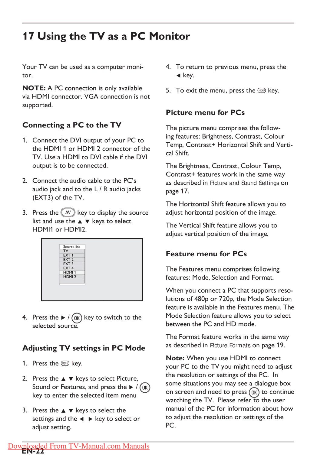 Philips 32PFL5332S, 37PFL5322S, 32PFL3312S, 26PFL5322S, 26PFL3312S, 26PFL7332S, 32PFL5322S Using the TV as a PC Monitor 