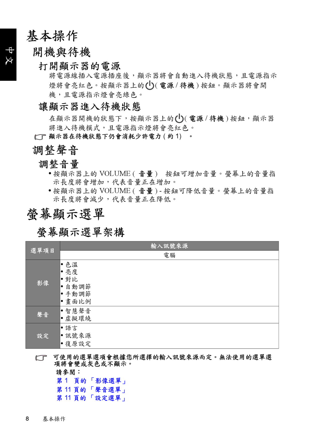 Philips 37PFL5422 manual 基本操作, 螢幕顯示選單 