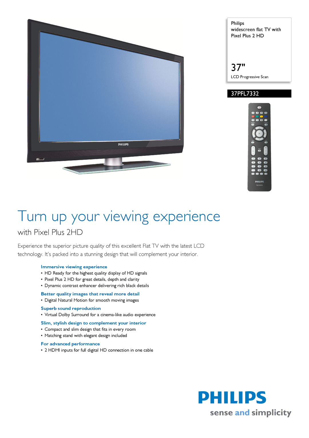 Philips 37PFL7332/10 manual Immersive viewing experience, Better quality images that reveal more detail 