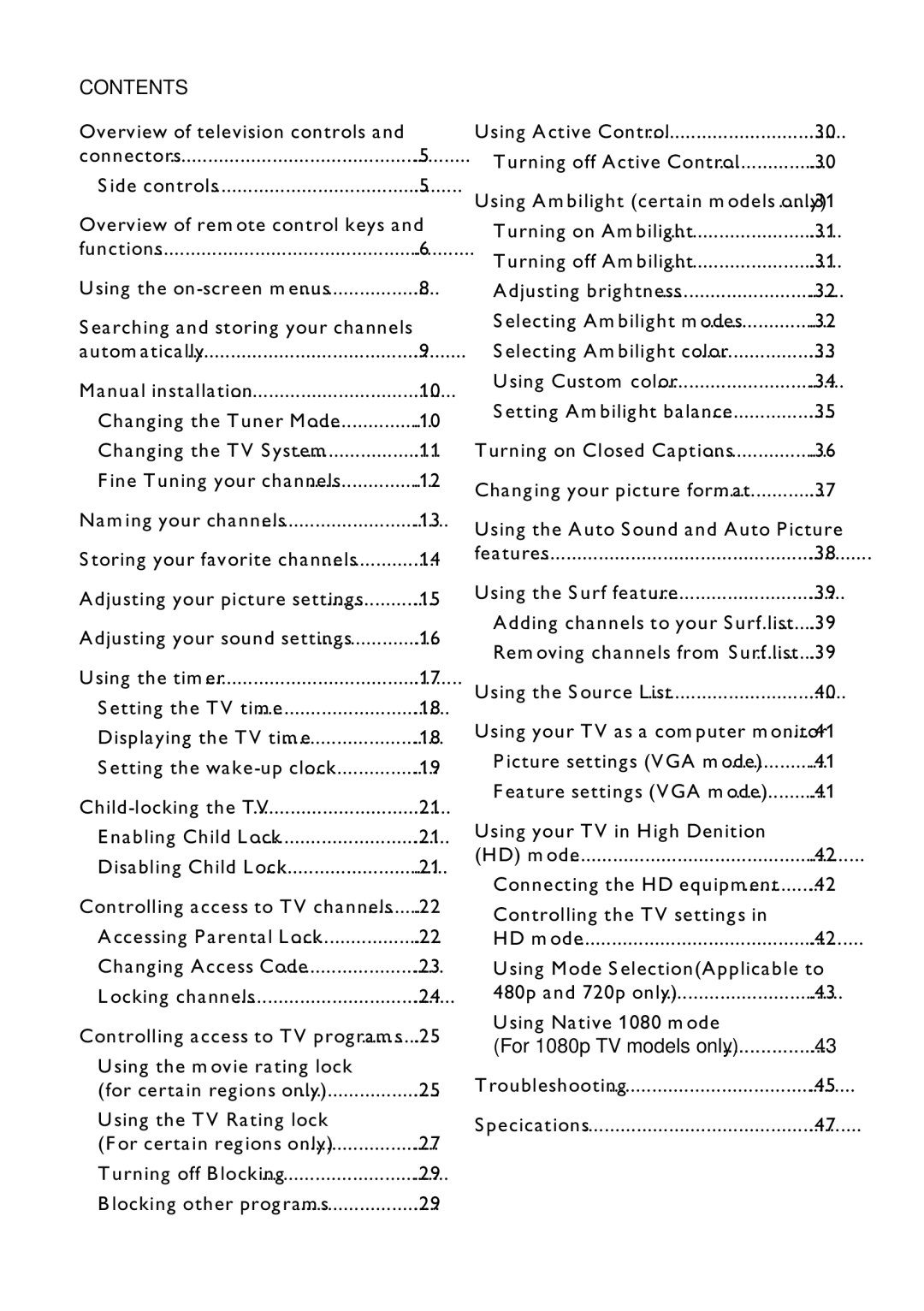 Philips 37PFL7342 user manual Contents 