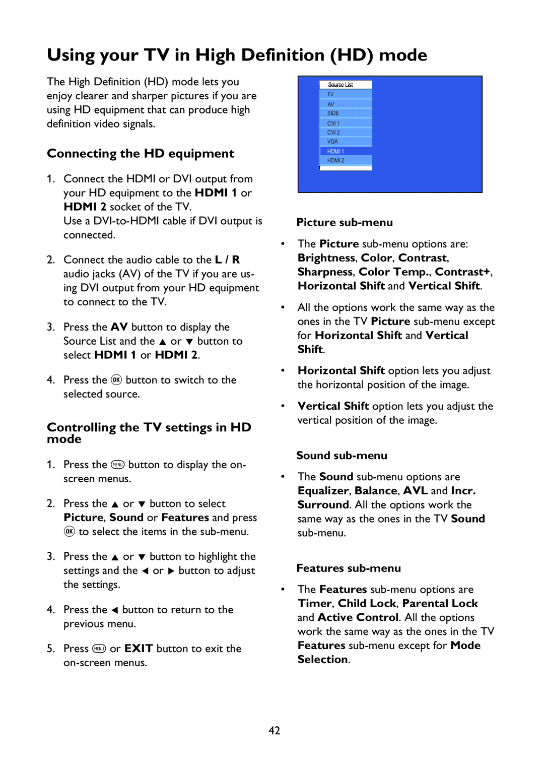 Philips 37PFL7342 user manual Using your TV in High Definition HD mode, Connecting the HD equipment 