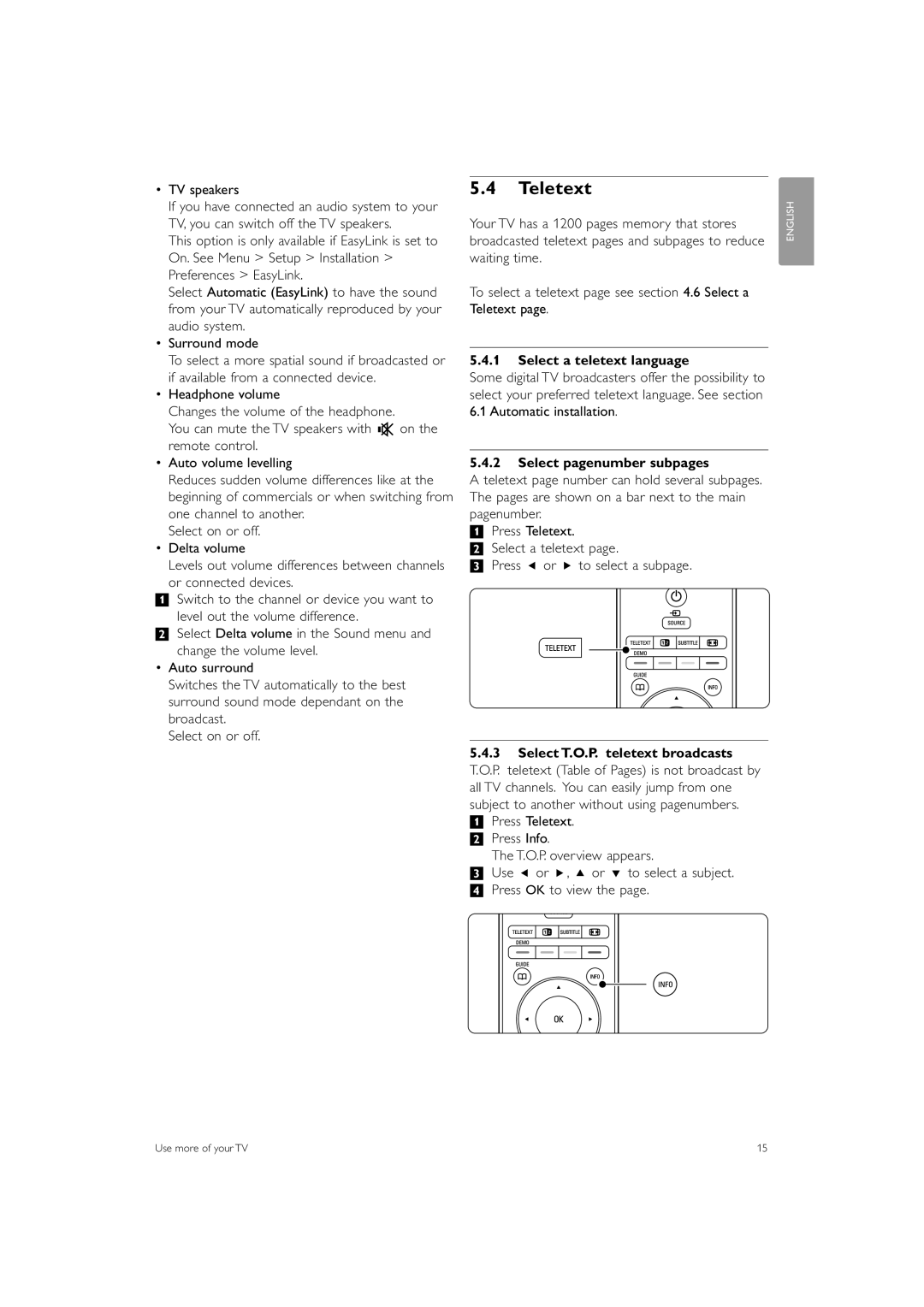 Philips 37PFL7403 manual Teletext, TV speakers, Select a teletext language, Select pagenumber subpages 