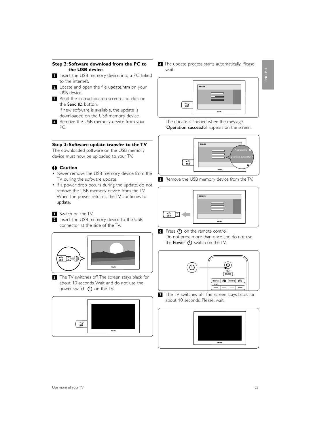 Philips 37PFL7403 manual Software download from the PC to the USB device, † Remove the USB memory device from your PC 