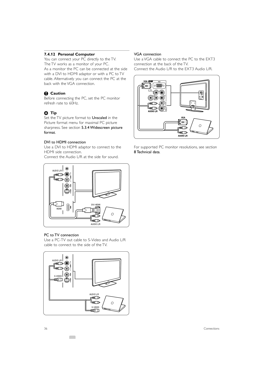 Philips 37PFL7403 manual Personal Computer, For supported PC monitor resolutions, see Technical data 