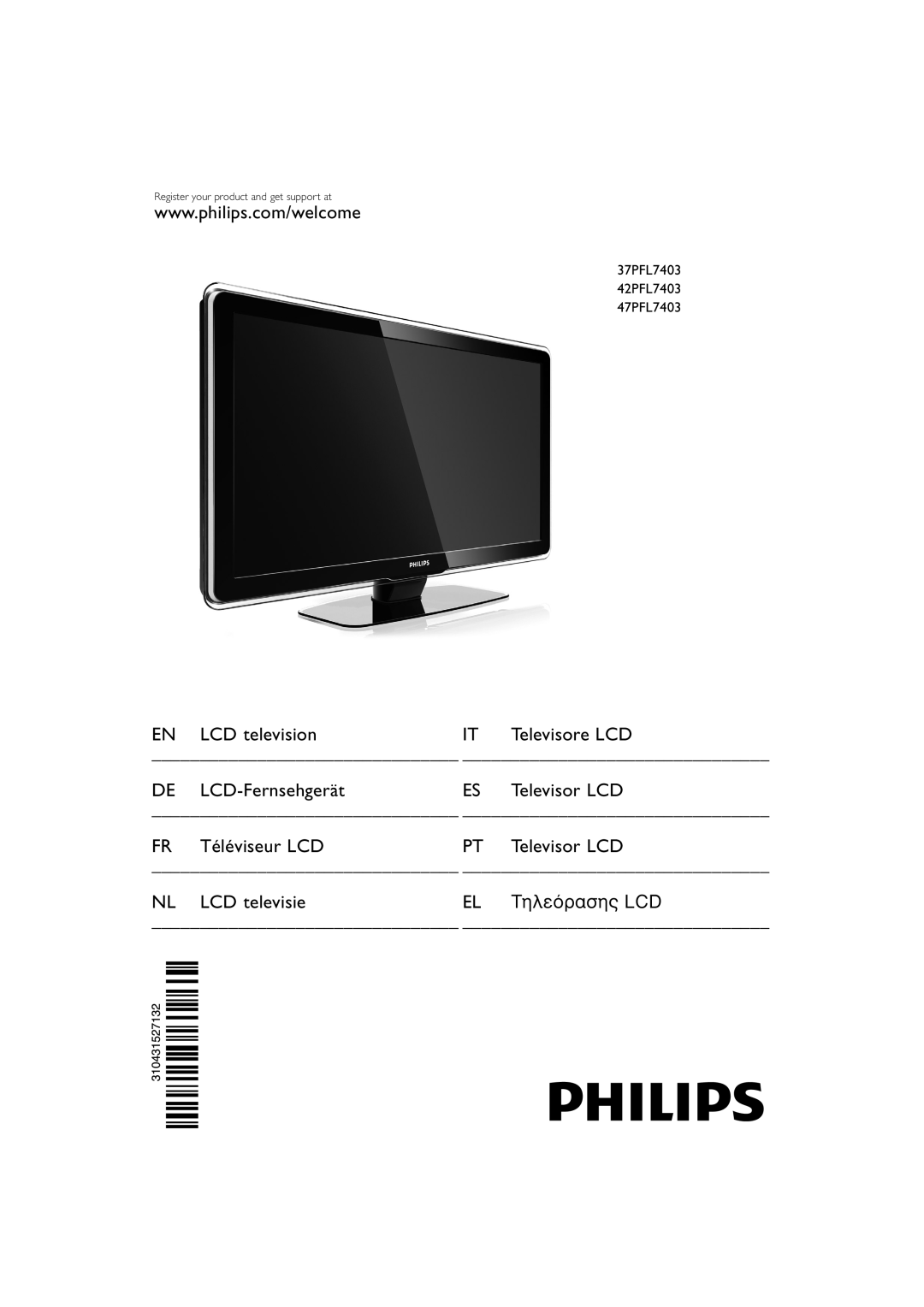 Philips 37PFL7403 manual EN LCD televisionIT Televisore LCD, DE LCD-FernsehgerätES Televisor LCD 