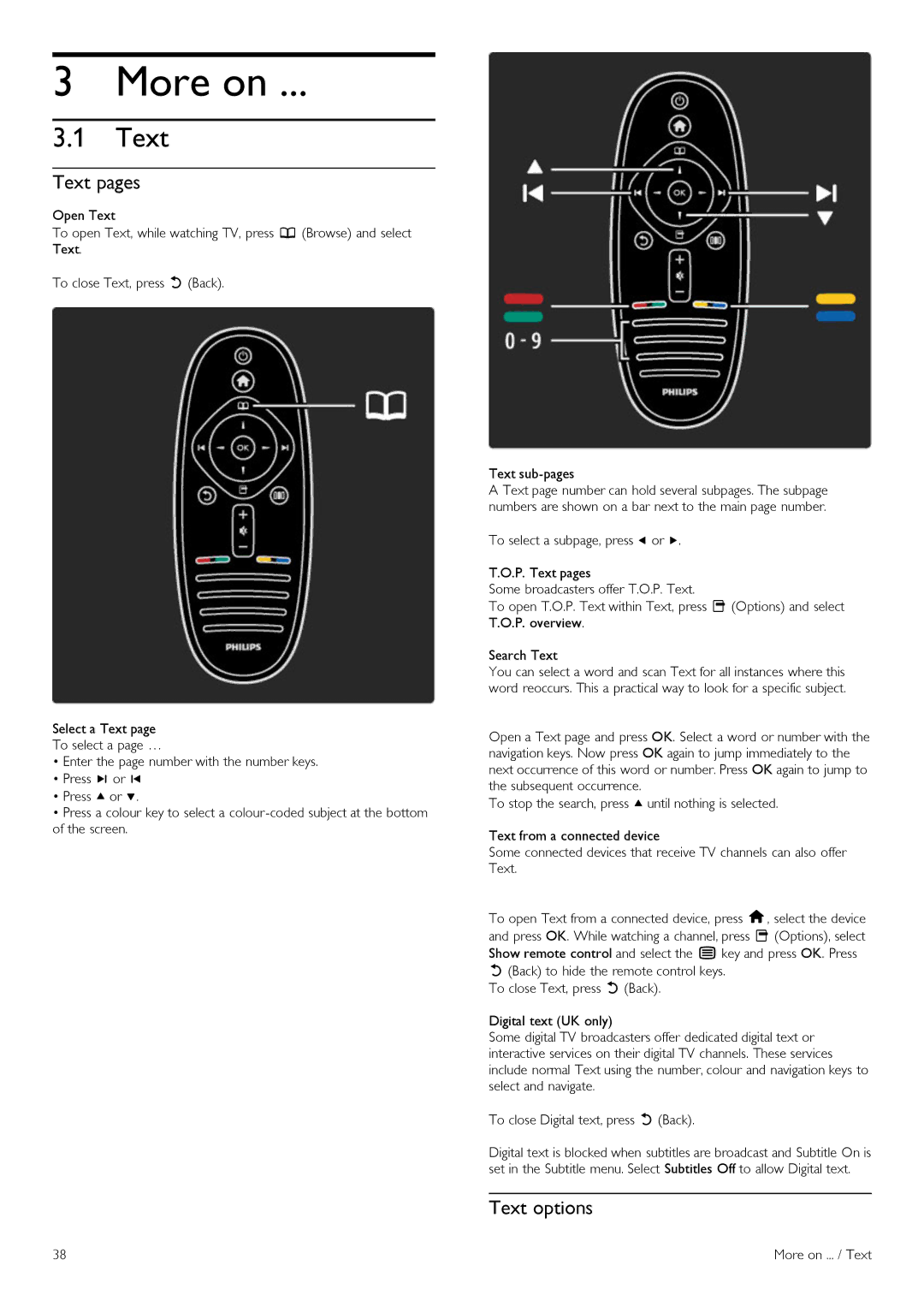 Philips 40PFL860SH, 37PFL860SH, 32PFL860sH, 52PFL860SH, 46PFL860SH manual More on, Text pages, Text options 