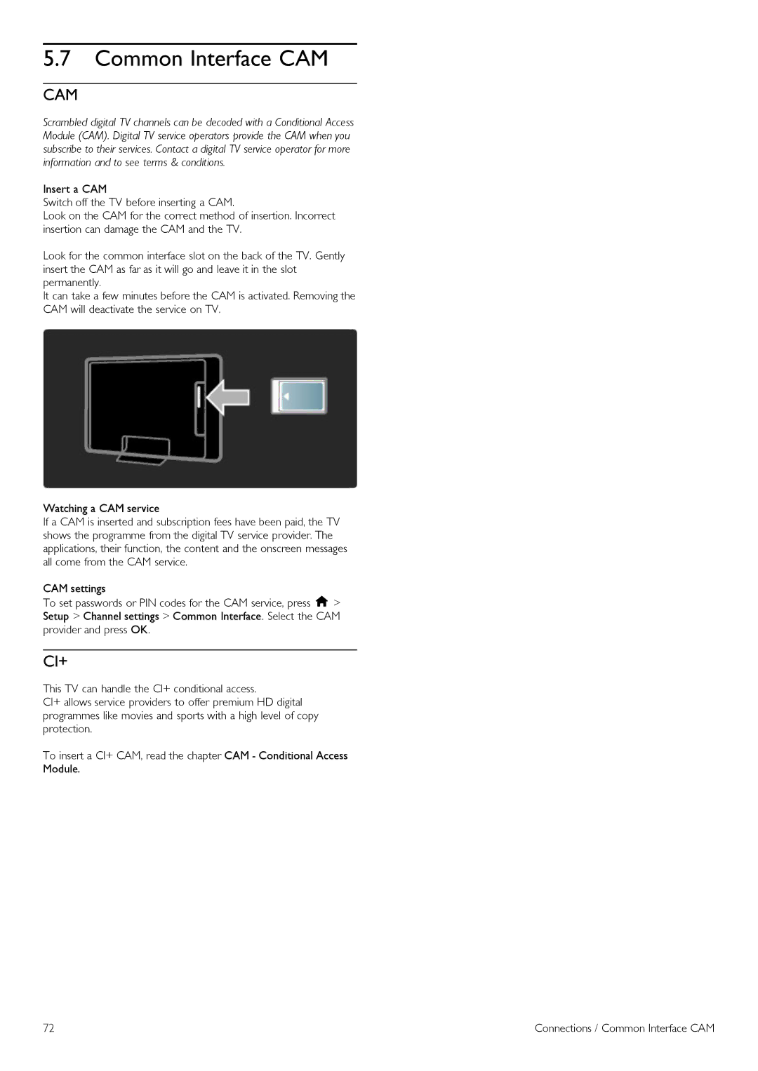 Philips 52PFL860SH, 37PFL860SH, 32PFL860sH, 40PFL860SH, 46PFL860SH manual Common Interface CAM, Cam 