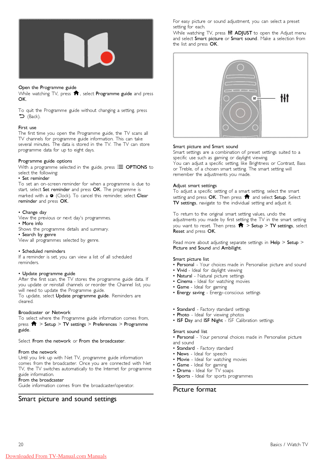 Philips 37PFL9606, 32PFL9606, 52PFL9606, 40PFL9606, 46PFL9606 manual Smart picture and sound settings, Picture format 