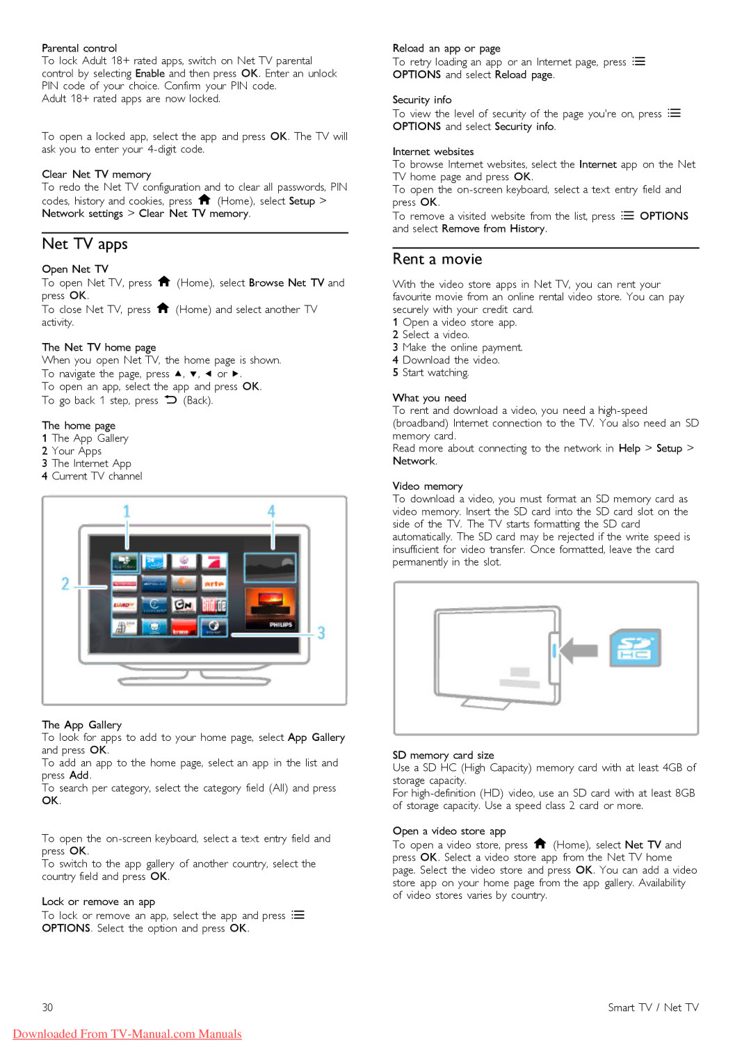 Philips 37PFL9606, 32PFL9606, 52PFL9606, 40PFL9606, 46PFL9606 manual Net TV apps, Rent a movie 