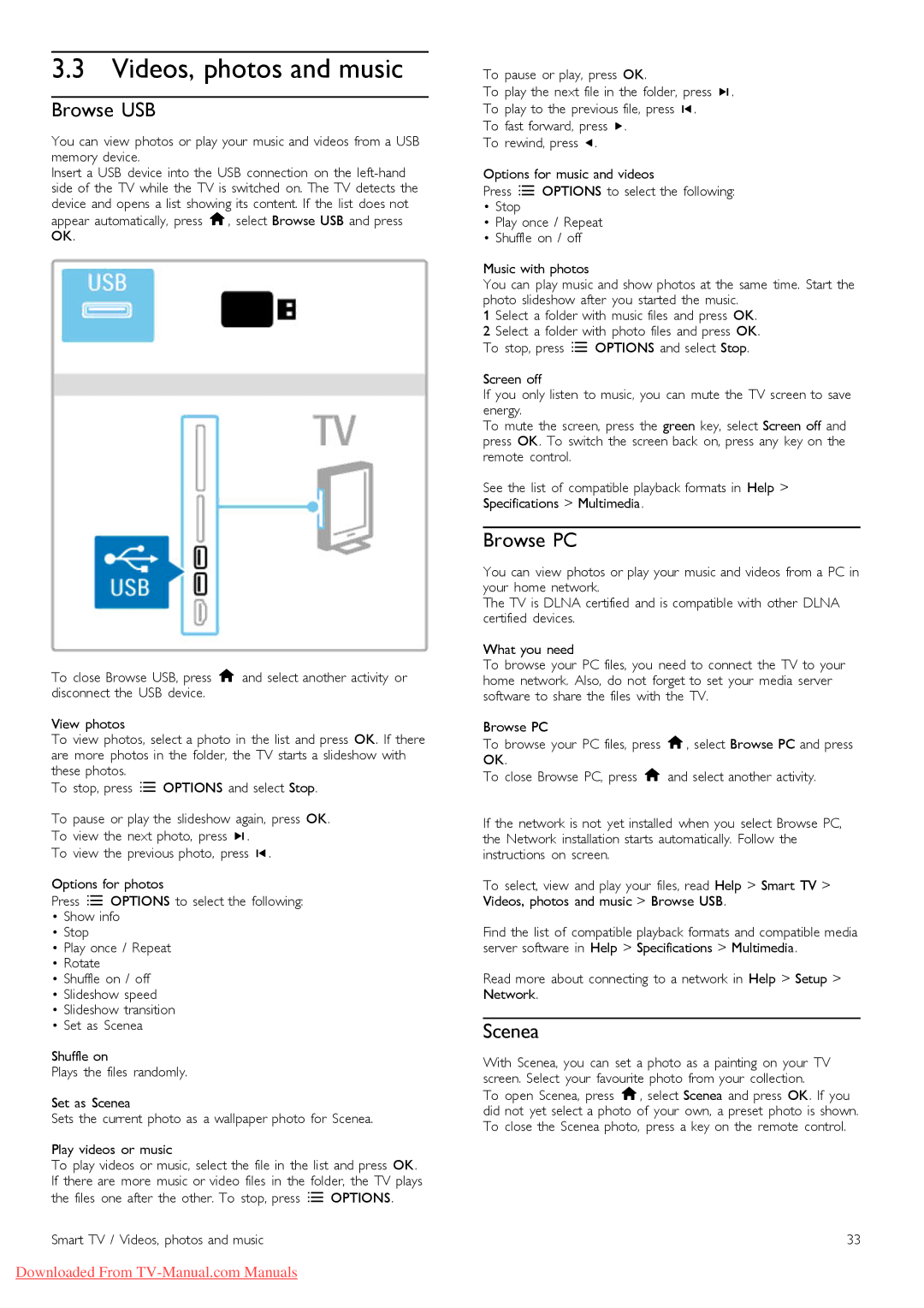 Philips 40PFL9606, 37PFL9606, 32PFL9606, 52PFL9606, 46PFL9606 manual Videos, photos and music, Browse USB, Browse PC, Scenea 