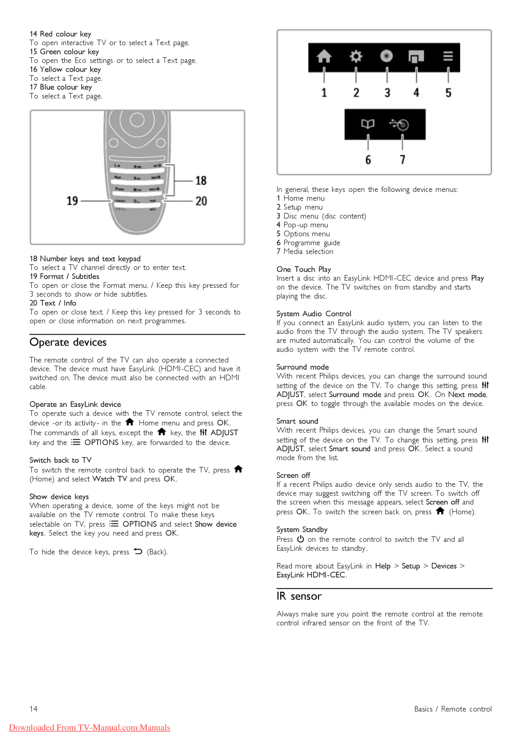 Philips 46PFL9706, 37PFL9606, 32PFL9606, 52PFL9606, 40PFL9606 manual Operate devices, IR sensor 