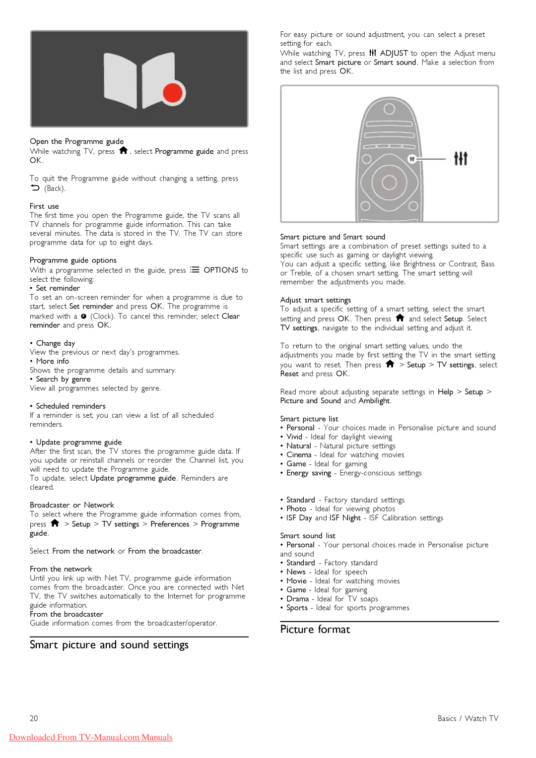 Philips 37PFL9606, 32PFL9606, 52PFL9606, 40PFL9606, 46PFL9706 manual Smart picture and sound settings, Picture format 