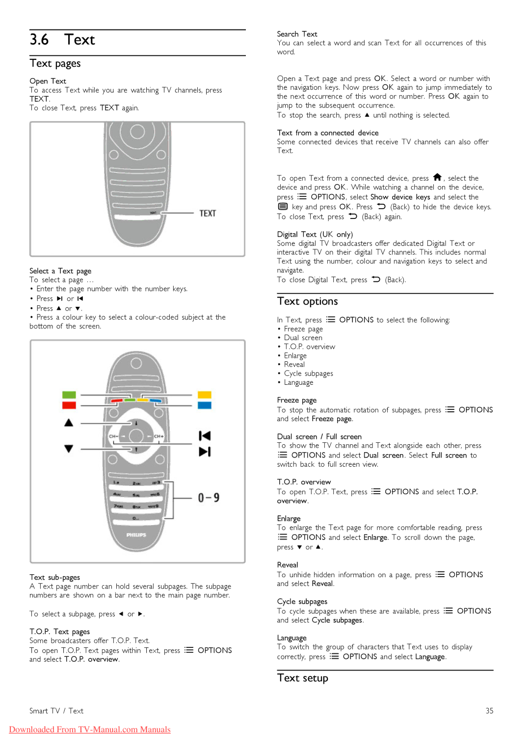 Philips 46PFL9706, 37PFL9606, 32PFL9606, 52PFL9606 manual Text pages, Text options, Text setup 